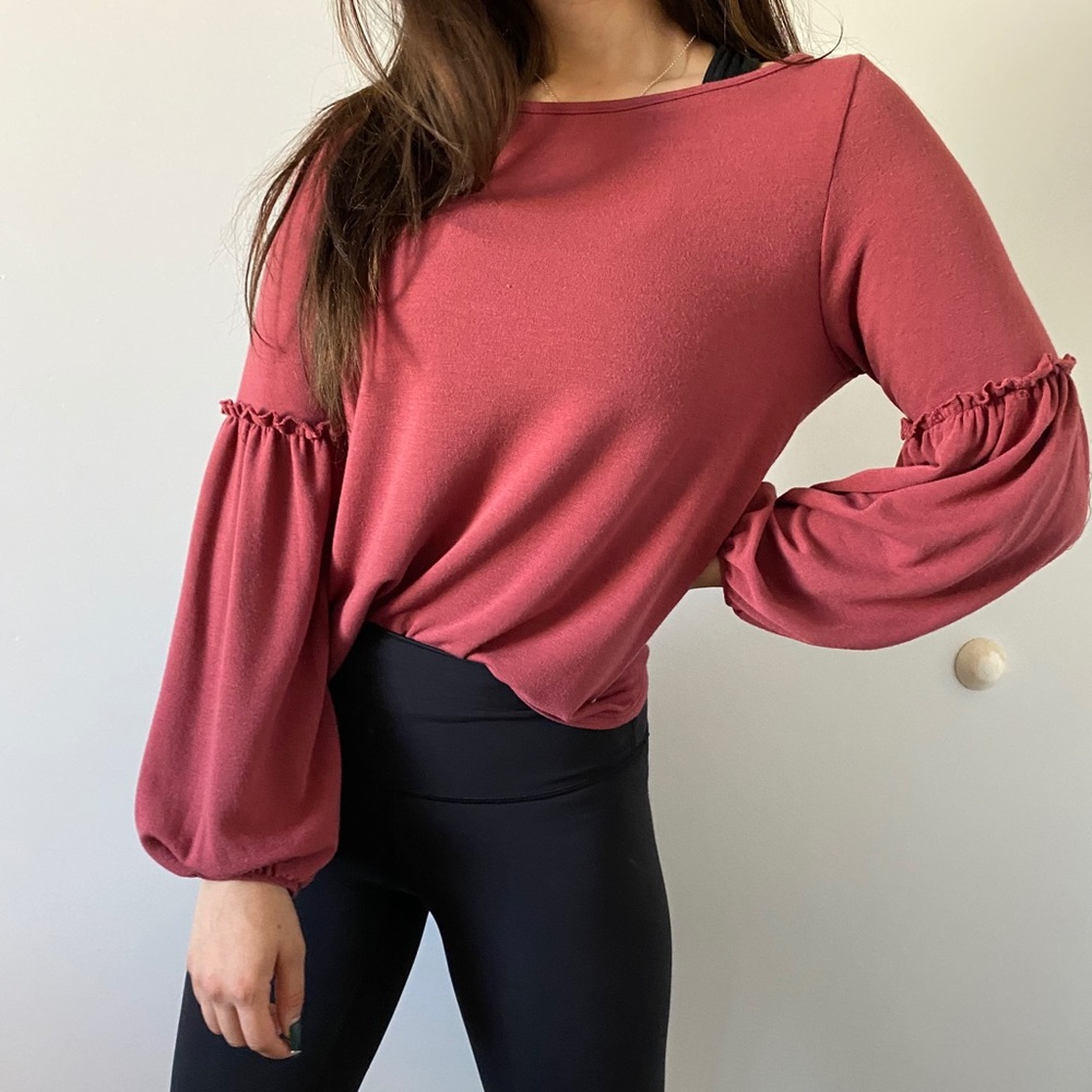Pink chic peasant long sleeve top